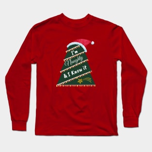 Cute christmas naughty & I know it tree design for Long Sleeve T-Shirt